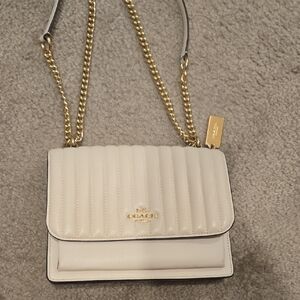 Coach Cream Quilted Crossbody Bag with Gold Chain
